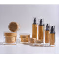 15m-130ml Cylinder Plastic Acrylic Lotion Bottle and Jars with Wood Like Printing